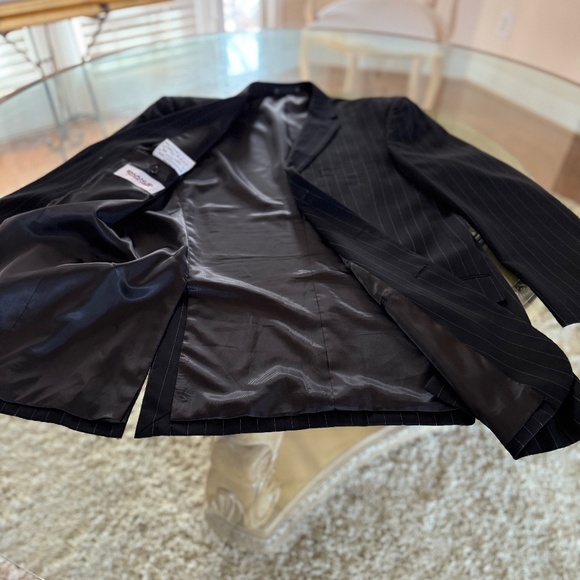 Emmanuel Ungaro 100% Wool Mens Suit Black Pinstripe 46L/38W Business Formal - Picture 6 of 16
